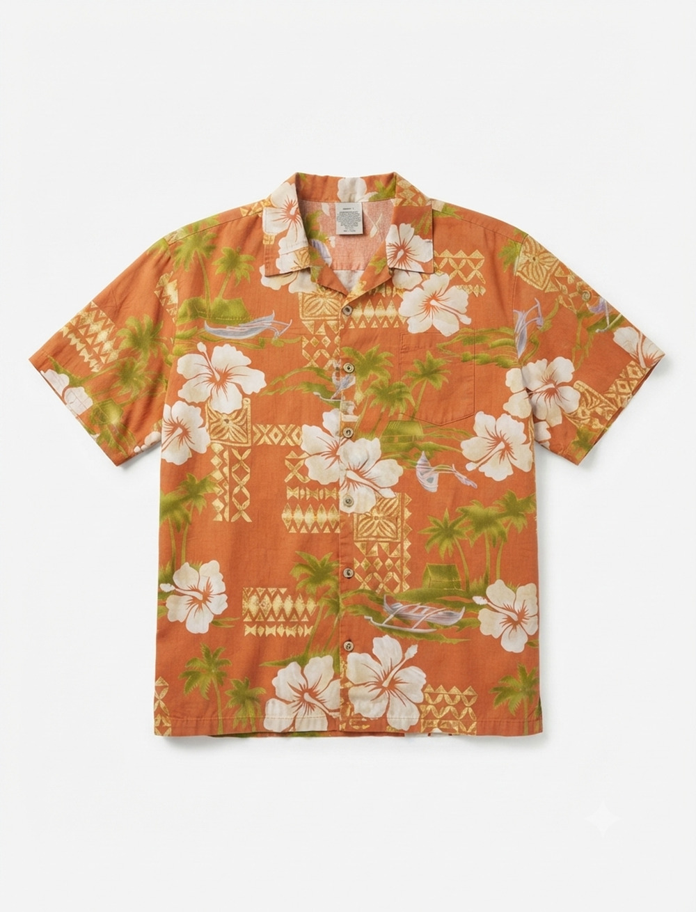Vintage Go Barefoot Hawaiian Shirt Men's 2XL Burnt Orange Cotton Floral Aloha